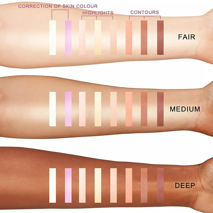 Youngfocus Cosmetics Cream Contour Best 8 Colors and Highlighting Makeup Kit - Contouring Foundation/Concealer Palette - Vegan & Cruelty Free - Step-by-Step Instructions Included-Velvo Beauty
