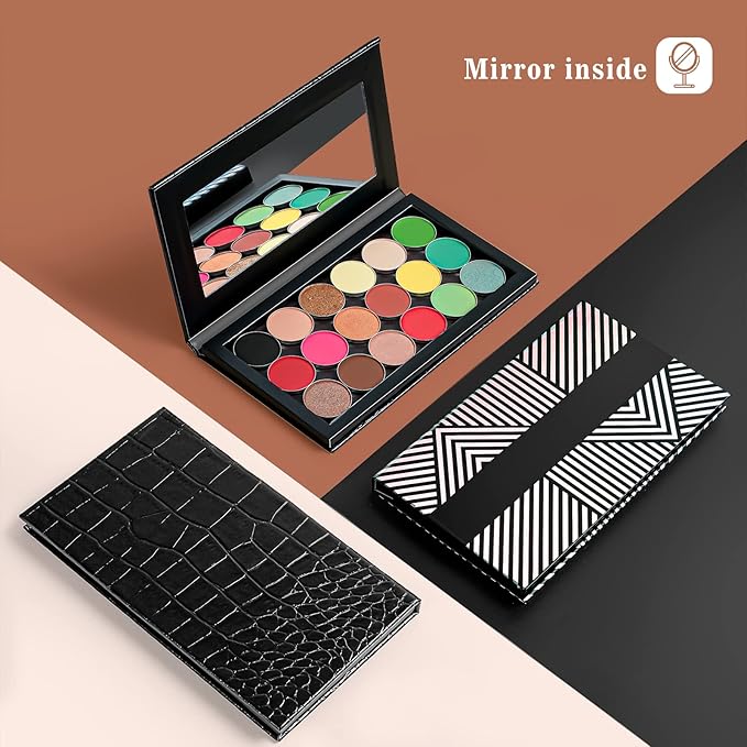 Lolalet 2 Pack Magnetic Makeup Palettes, Empty Magnetic Palette with Mirror for Eyeshadow Lip Color Blush Powder Highlighter Contour - Leather&Holographic-Velvo Beauty