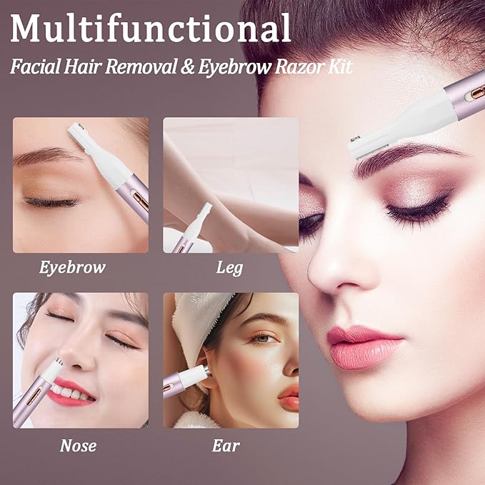 Nose & Eyebrow Trimmer for Women and Men,2025 Rechargeable Ear Razor & Face Shaver,Lady's Painless Portable Facial Hair Removal with Comb, Dermaplane Tool for face,Lips,Body,Leg (Blue)-Velvo Beauty