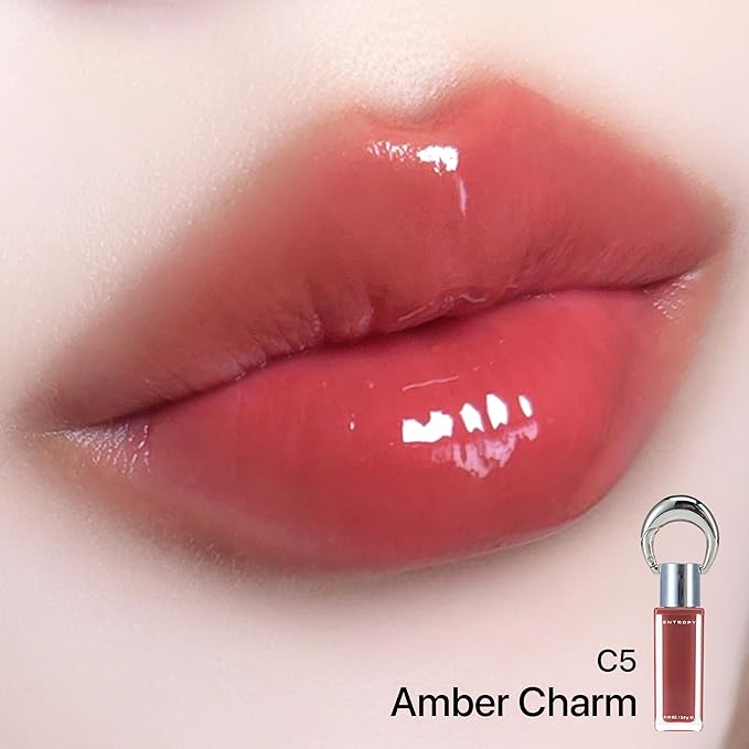ENTROPY Makeup 2-in-1 Charm Shiny Glowy Lip & Cheek Gloss Tint Keychain, High Pigment Glossy Lip Color & Plumping Gloss, C5 Amber Charm-Velvo Beauty