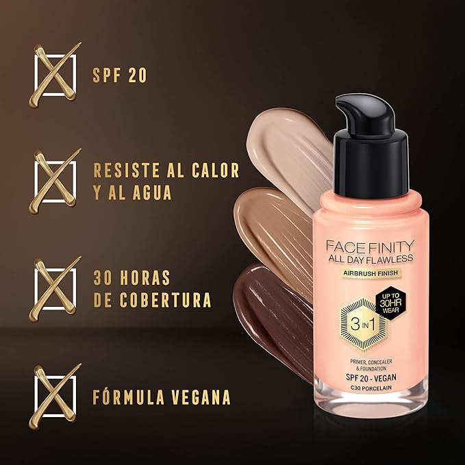 Max Factor Facefinity All Day Flawless 3 In 1 Foundation SPF 20, No. 30 Porcelain-Velvo Beauty
