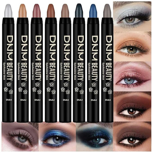 evpct 8Pcs Cream Eye Shadow Brightener Sticks Set for Eyes, Silver Sand Gold Orchid Rose Mocha Deep Mauve Midnight Royal Blue Stone Shimmer Matte Pencil Eye shadow Crayon Stick Palette Makeup Set07-Velvo Beauty