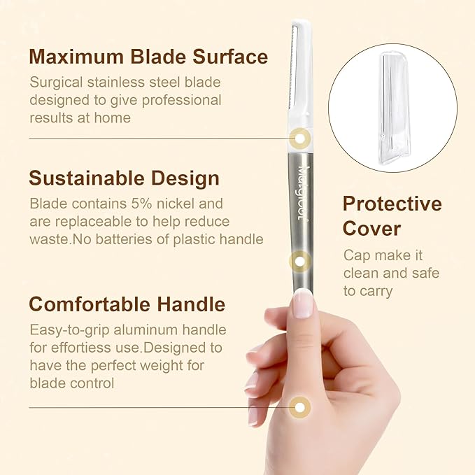 Dermaplaning Razor for Face - 10 Blade Refills, Dermaplaning Tool for Face Help Exfoliate and Smooth Skin, Easy-to-Use Facial Razors, Eyebrow Razor & Peach Fuzz Removal for Beauty-Velvo Beauty