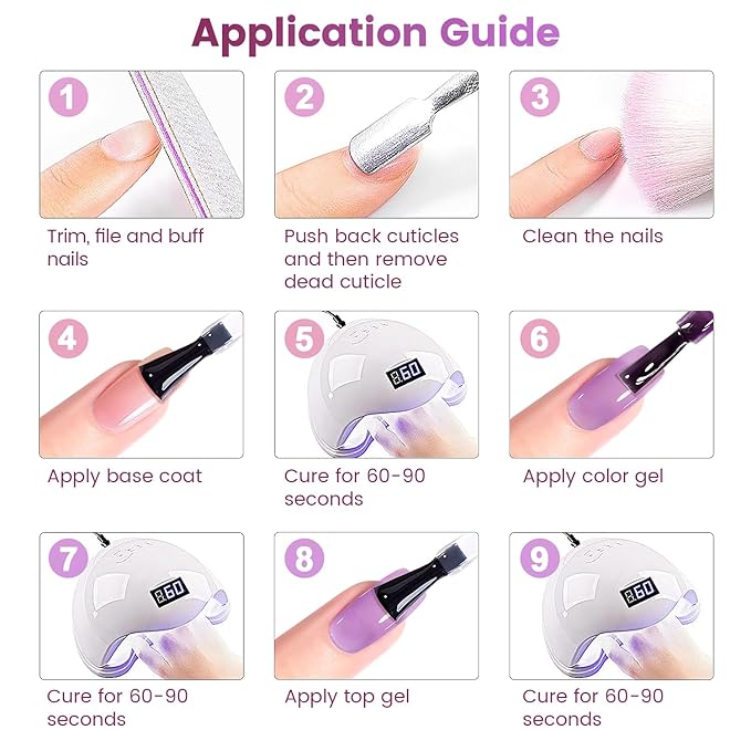 RARJSM Purple Pink Jelly Gel Nail Polish Set 6pcs Clear Crystal Glass Grape Purple Rose Pink Series Transparent Sheer Amber Milky Gel Varnish LED UV Curing Requires Soak off French Manicure Home Salon-Velvo Beauty