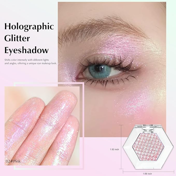 Pink Glitter Eyeshadow Palette, Multichrome Chameleon Cream to Powder Eye Shadow, Color Shifting Holographic Eyeshadow Shimmer Inner Corner Eye Brightener Highlighter Makeup-Velvo Beauty
