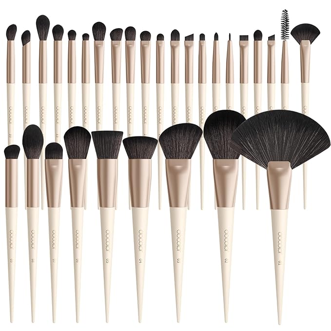 Docolor Makeup Brushes Set Professional 30Pcs Makeup Brushes Premium Synthetic Powder Kabuki Foundation Contour Blush Concealer Eye Shadow Blending Eyeliner Crease Eyebrow Make Up Brush Kit - Beige-Velvo Beauty