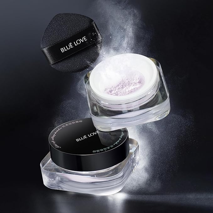 BLUE LOVE Setting Powder Makeup for Oily Skin, Oil Control Smooth Face Makeup Powder Foundation, Waterproof Setting Powder Compact, Oil Control Face Pressed Loose Powder(Purple)-Velvo Beauty