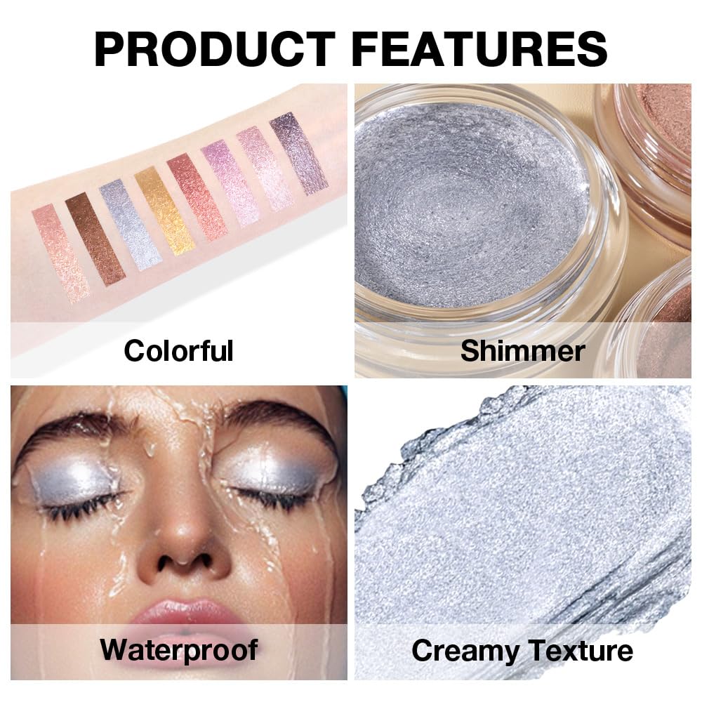 Cream Glitter Grey Blue Shimmer Metallic Eyeshadow Palette Makeup, Natural Single Mini Instant Holographic Eyeshadow For Women, Sombras Crema Para Ojos, Talc, Paraben & Cruelty Free-Velvo Beauty
