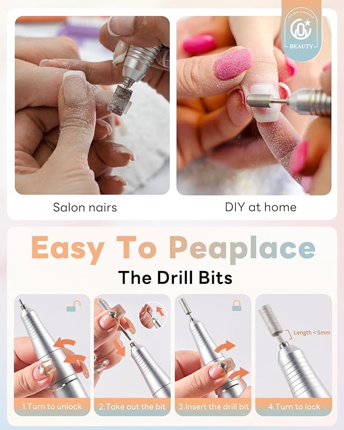 CozyZen Cordless Nail Drill Professional: 45000 RPM Rechargeable Electric Nail File Kit, Portable & Low Noise for Acrylic, Gel Nails, Manicure & Pedicure - Salon & Home Use-Velvo Beauty