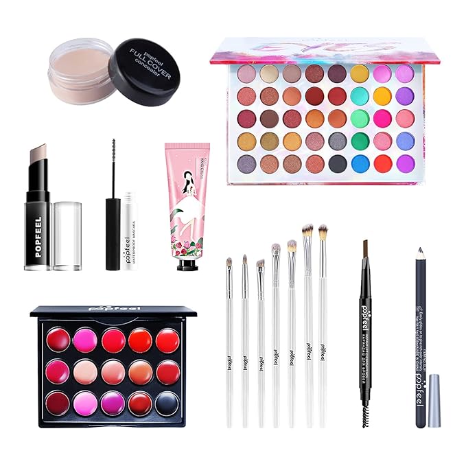 All-in-One Makeup Gift Set Carry All Makeup Kit Women Full Kit With Makeup Bag Lipgloss Lipstick Concealer Blush Foundation Face Powder Eyeshadow Palette Cosmetic Palette #3-Velvo Beauty