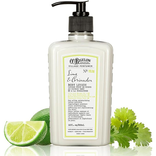 C.O. Bigelow Lime Coriander Body Lotion, Village Perfumer Moisturizing Body Lotion with Aloe Vera, Borage Oil & Olive Oil, 10 Fl Oz-Velvo Beauty