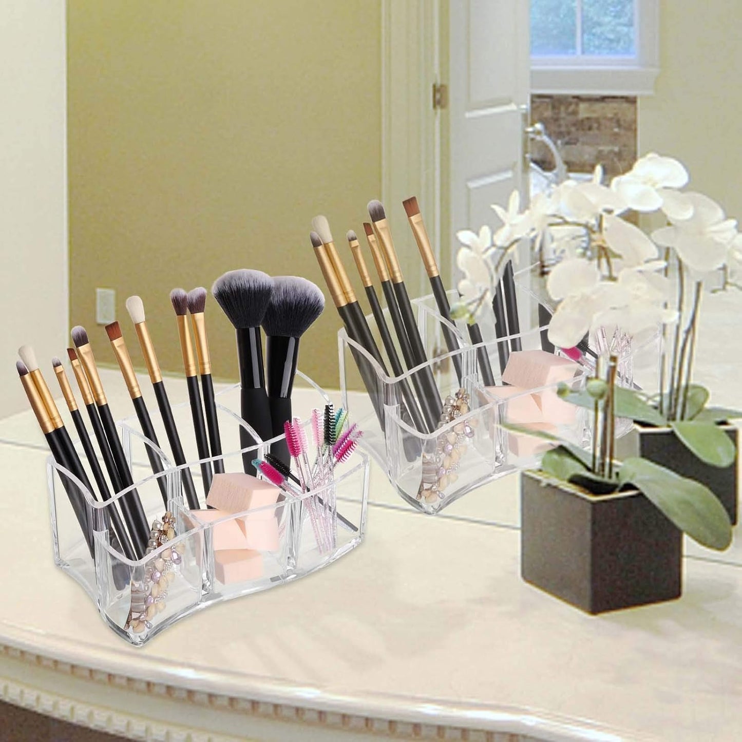 Tbestmax 6 Slot Acrylic Makeup Brushes Holder Organizer, Clear Eyebrow Pen Container Cosmetics Storage-Velvo Beauty