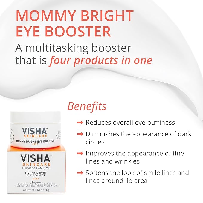 Skincare Mommy Bright Eye Booster 4 in 1 Cream for Dark Circles and Puffiness Under Eyes, Fine Lines and Wrinkles Eye Cream, Safe to Use During Pregnancy and Nursing 0.5oz-Velvo Beauty