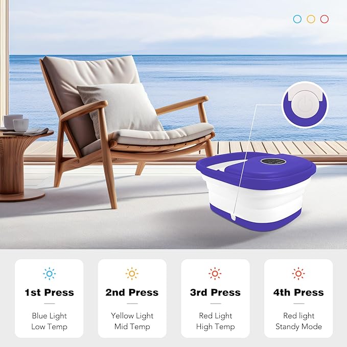 Collapsible Foot Spa with Heat, Remote Control, Temperature Control, Bubbles, Pumice Stone, Red Light, Timer, 16 Massage Roller Pedicure Foot Bath Tub Foot Soaker for Feet Stress Relief, Purple-Velvo Beauty