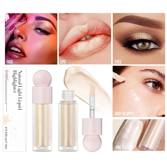 Liquid Highlighter Natural Glow For Face & Body, Waterproof Moisturizing Light Liquid Luminizer For Long Lasting Shimmer, Contour Highlighter Stick Easy to Apply with Cushion Applicator-Velvo Beauty