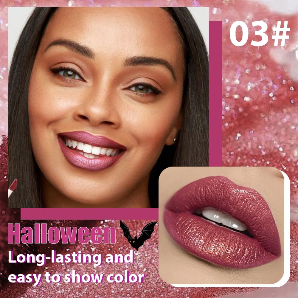 Red Purple Metallic Lipstick for Women,Glitter Sparkling Liquid Lipstick,Long Lasting Waterproof Lightweight Comfortable Non-Drying Bold Dark Lip Gloss for Gothic Stage Makeup,Vegan-Velvo Beauty