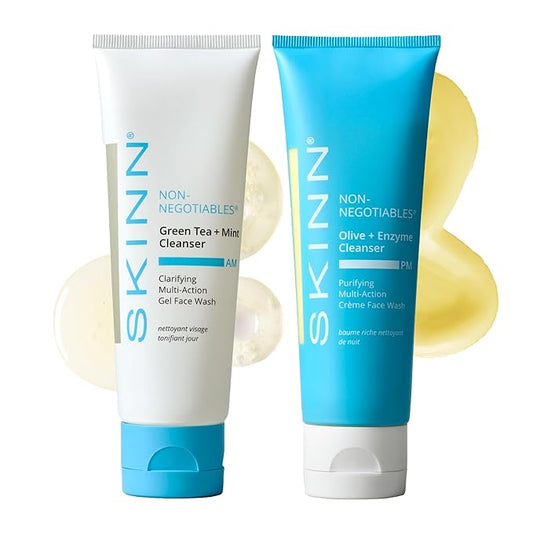 SKINN Day & Night Face Wash for Women & Men - Refreshing Green Tea & Mint Infusion, Nourishing Olive & Enzyme Formula - Complete AM/PM Cleanser Set for Hydrated-Velvo Beauty