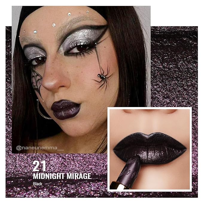 Oulac Metallic Black Lipstick for Women, High-Impact Lipcolor with Moisturizing Creamy Formula, Vegan & Cruelty-Free, Full-Coverage Matte Lipstick, Midnight Mirage (21)-Velvo Beauty