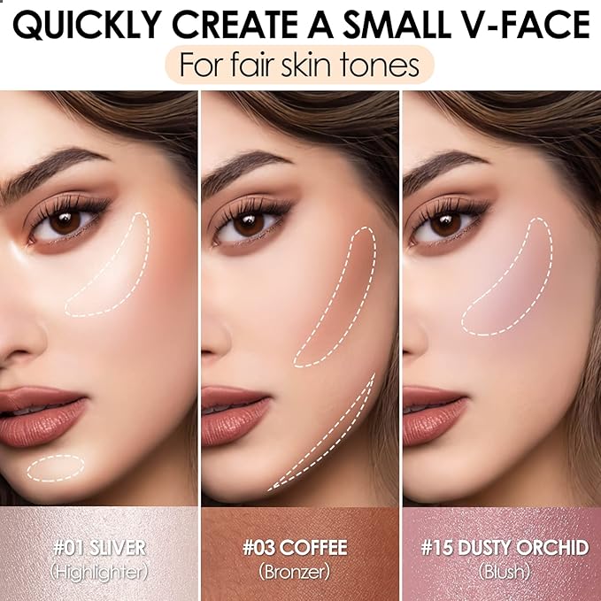 FOCALLURE 3 Pcs Cream Contour Sticks,Shades with Highlighter & Bronzer & Blush,Non-greasy Long-wear Face Contouring Pen,Easy to Sculpt the Face and Create a Lightweight Finishing Makeup,UNIVERSAl-Velvo Beauty