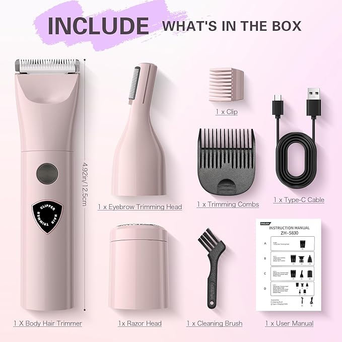 Women Bikini Trimmer - 3 in 1 Easy Cleaning Electric Razors for Women, 5V Rechargeable Pubic Hair Bikini Shaver, Waterproof Wet Dry Hair Remover & Trimmer for Underarm Leg Arm Body Face-Velvo Beauty