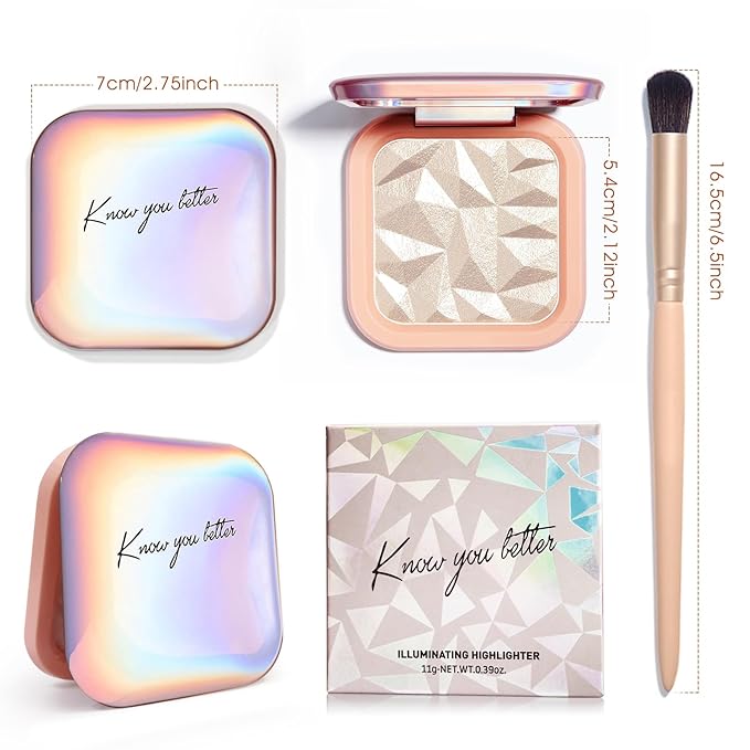 Highlighter Makeup Palette Shimmer Contour Palette Powder for Brighten Face Contour Gold Cheek Highlight Makeup,Long Lasting Highlighter Powder with Mirror for Illuminator Makeup(CHAMPAGNE GOLD)-Velvo Beauty