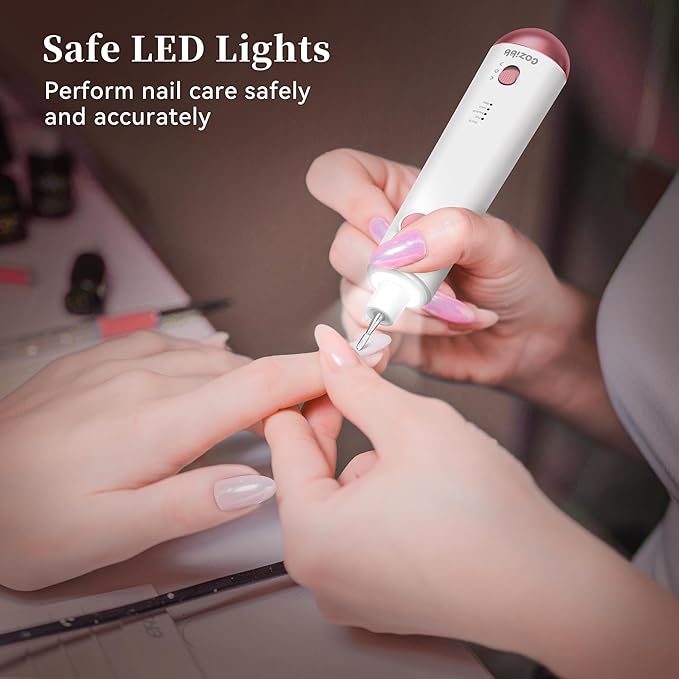 Electric Nail Drill, 8-in-1 Cordless Electric Nail File with LED Light, 5 Speeds Rechargeable Manicure and Pedicure Kit Hand Foot Care Tool for Nail Grinder Trim Polish for Women Baby-Velvo Beauty