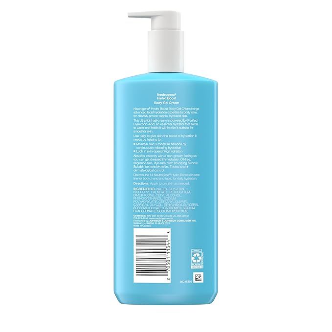 Neutrogena Hydro Boost Body Moisturizing Gel Cream with Hyaluronic Acid, Non-Greasy & Fast Absorbing, Lightweight Hydrating Body Lotion for Normal to Dry Skin, Fragrance-Free, 16 oz-Velvo Beauty