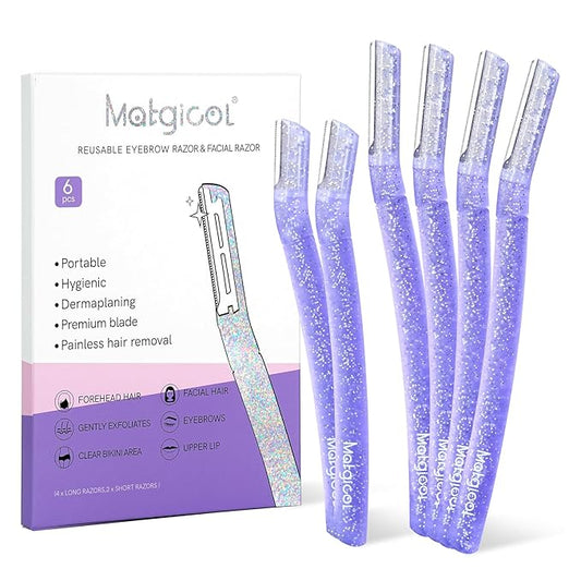 Women’s Dermaplane Razor for Face & Eyebrow - Anti-Cutting Japanese Blades for Eyebrow and Facial Hair Removal, Achieve Silky Skin and Perfect Brows (Purple, 6 Count)-Velvo Beauty
