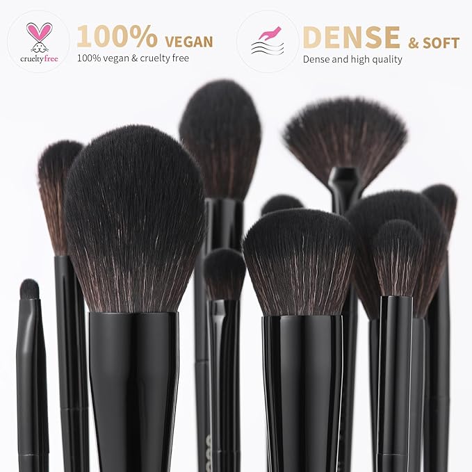 Docolor Makeup Brushes 15Pcs Obsidian Makeup Brush Set Premium Synthetic Powder Kabuki Foundation Contour Blush Concealer Eye Shadow Blending Eyeliner Crease Eyebrow Make Up Brush Kit-Velvo Beauty