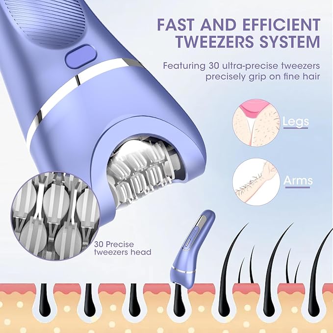 Electric Shavers for Women, 7 in 1 Hair Removal Kit with Epilator Bikini Trimmer Face Razor Body Brush Face Massager Foot Callus Remover, IPX7 Waterproof Lady Razors Set for Legs Armpit Bikini Pubic-Velvo Beauty