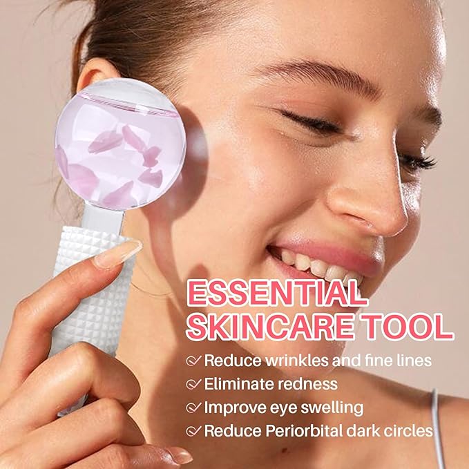 Ice Globes & Ice Roller for Face and Eyes - Facial Massage Tools for Skin Care, Reduce Wrinkles & Puffiness, Cooling Globes & Roller Ball for Glowing Skin 2PCS (Pink)-Velvo Beauty