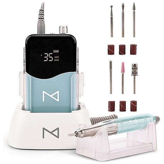 M Mase- Professional Nail Drill Machine - Coreless 2-in-1 Nail File - Electric, Cordless, 35000 RPM, HD Display - Electric Nail Drill for Professional & Home Use (Teal)-Velvo Beauty