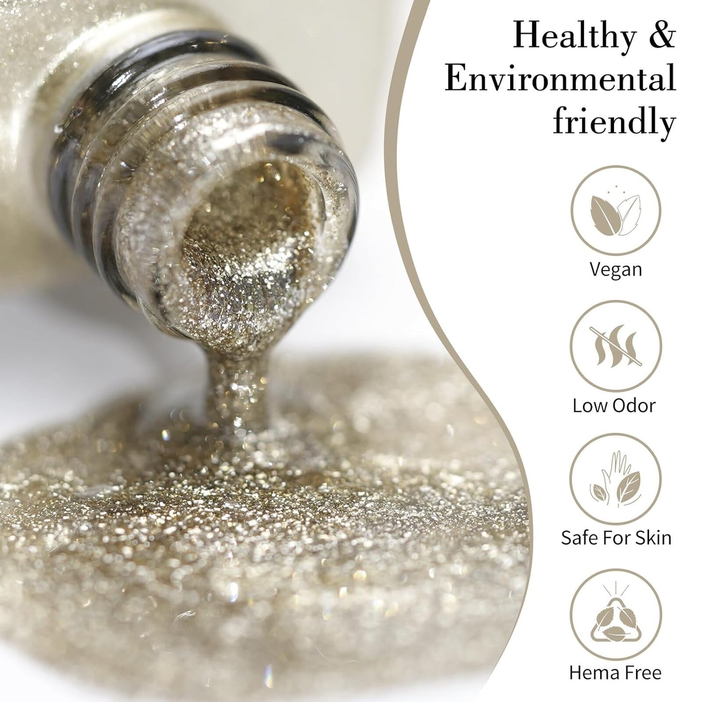 CANNI Champagne Gold Glitter Gel Polish – 9ML Sparkly Soak-Off UV/LED Gel Nail Polish, Shiny Metallic Finish for French Manicure, DIY or Salon Use-Velvo Beauty