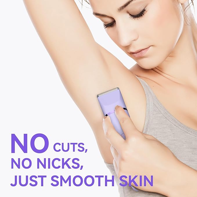 Electric Razors for Women - 4 in 1 Bikini Trimmer for Women, Waterproof Body Pubic Shaver for Womens Wet & Dry Use, Replaceable Facial & Nose Hair Trimmer, Rechargeable Hair Removal Kit, Purple-Velvo Beauty