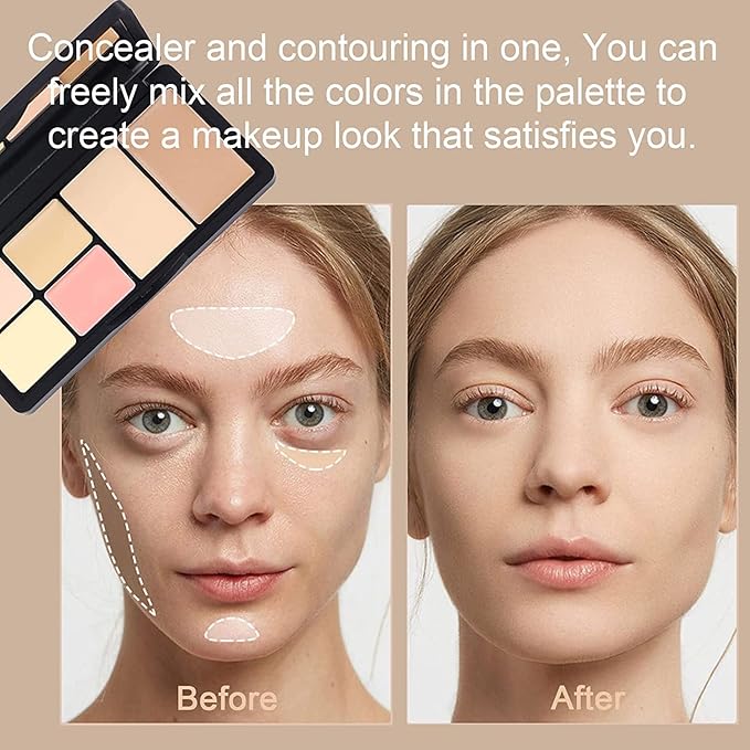 6 Colors Correcting Concealer Palette, Makeup Cream Contour Palette with Brush, Contouring Foundation Highlighting Concealer Palette for Conceals Dark Circles, Redness, Acne, Blemish-Velvo Beauty
