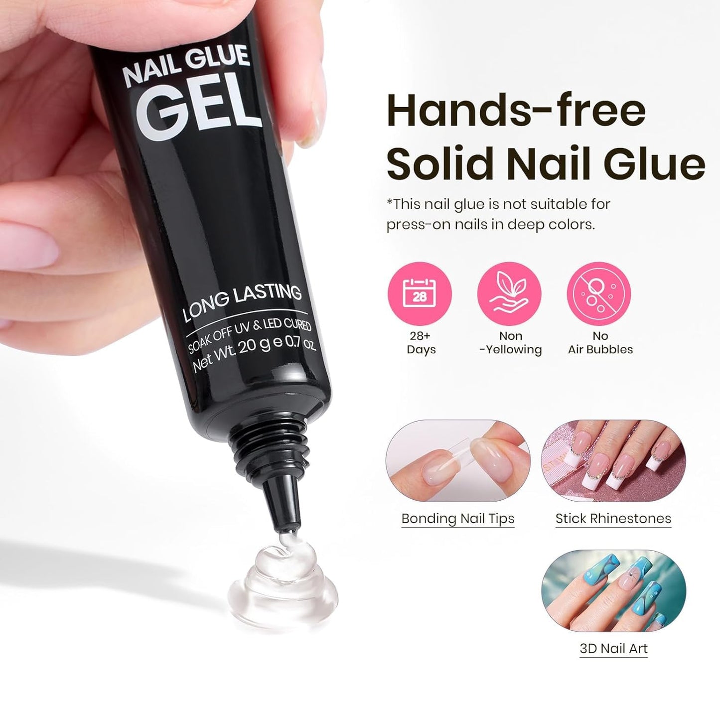 Beetles Tipex Nail Kit, Square Medium Nail Tips 224 Pcs 16 Sizes Pre-Etched Fake Nails with Tipex Nail Glue Mini Nail Lamp - Thick Acrylic Nail Set Pre-Builder Gel Press-on Nails-Velvo Beauty