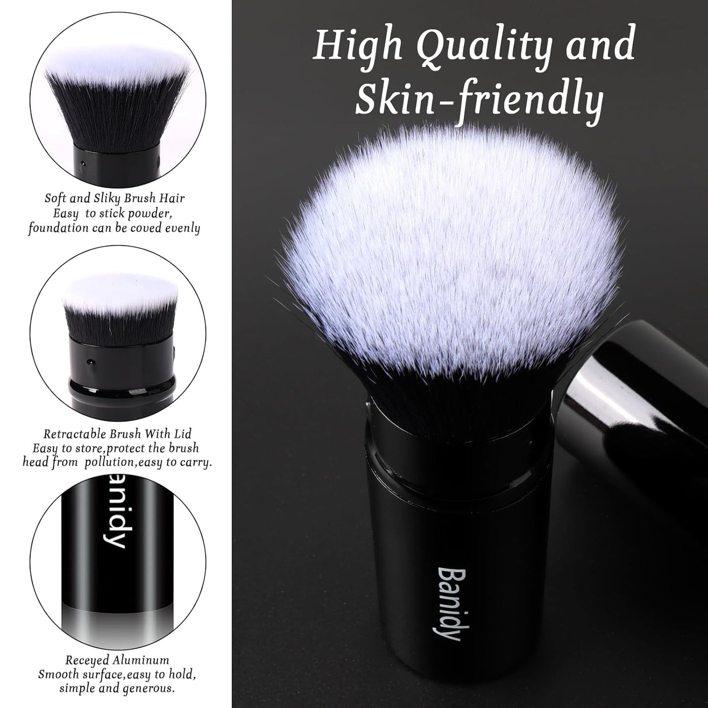 Makeup Brush Kabuki Face Brushes Retractable Travel Blush Brush Portable Flawless for Foundation, Powder Blush, Bronzer, Buffing, Liquid, Cream, Cruelty Free with Cover(Flat-Head)-Velvo Beauty