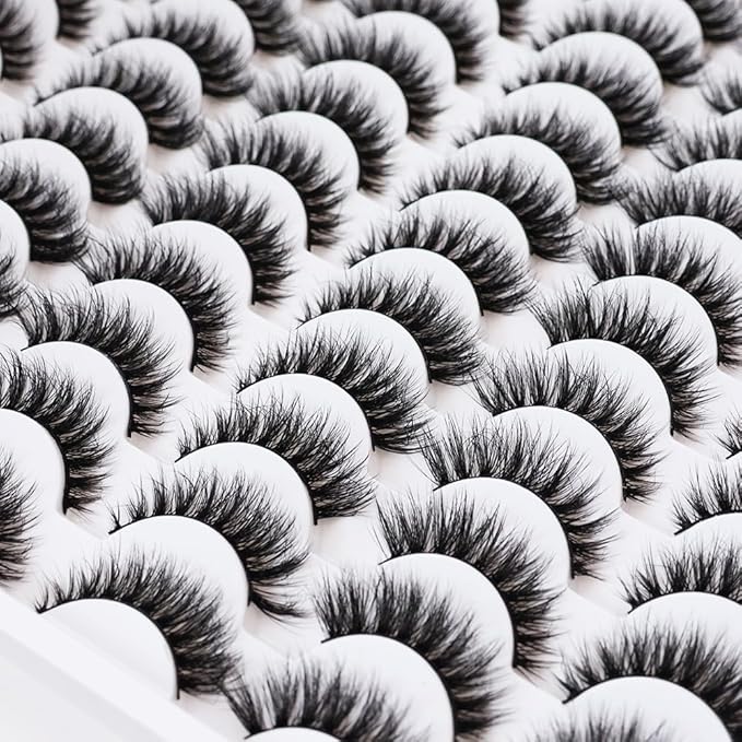 False Eyelashes 48 Pairs Faux Mink Lashes 14mm Wispy Lashes 3D Fluffy Cat Eye Lashes Pack Bulk Wholesale Strip Lashes(style 48-034)-Velvo Beauty