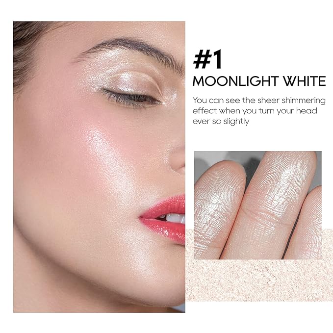 Baked Highlighter Powder Palette, Makeup Highlighter Powder Palette Sheer Shimmering Finish Face Highlighters Makeup Iluminadores de Maquillaje #01 Moonlight White-Velvo Beauty