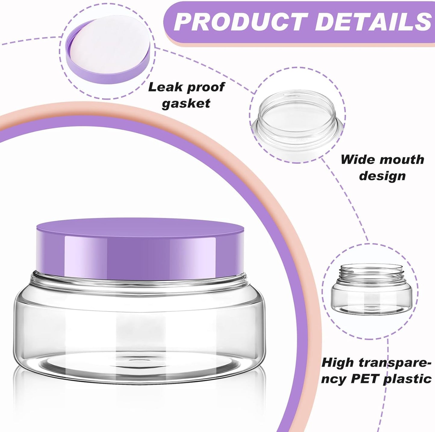 Tessco 24 Pack Plastic Jars with Lids Labels Empty Clear Plastic Jars Round Refillable Cosmetic Containers Body Butter Containers Bulk Sugar Scrub Bottle for Make Up(5 oz,Clear, Purple)-Velvo Beauty