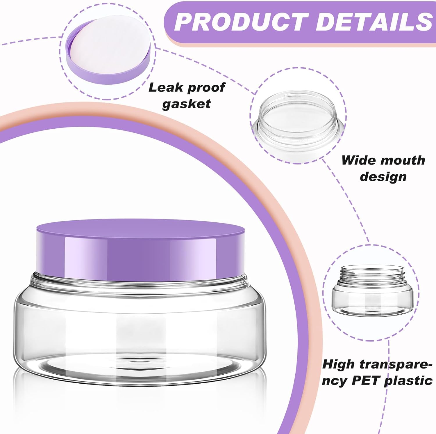 Tessco 24 Pack Plastic Jars with Lids Labels Empty Clear Plastic Jars Round Refillable Cosmetic Containers Body Butter Containers Bulk Sugar Scrub Bottle for Make Up(5 oz,Clear, Purple)-Velvo Beauty