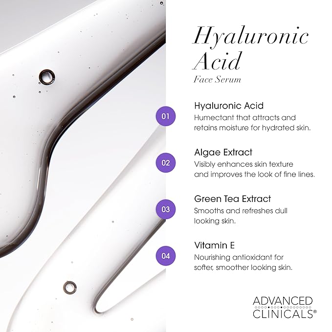 Advanced Clinicals Hyaluronic Acid Serum For Face | Moisturizing Facial Skin Care Products | Hydrating Serum For Face Helps Improve Look Of Wrinkles, Fine Lines, & Uneven Dry Skin Texture, 2-Pack-Velvo Beauty