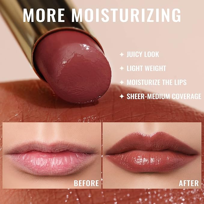 Oulac Moisturizing Shine Red Lipstick for Women, 2 in 1 Tinted Lip Balm for Winter, Hydrated Juicy and Glossy Lip Color for Dry, Cracked and Chapped Lips, Vegan 2.2g/0.07oz (02)-Velvo Beauty