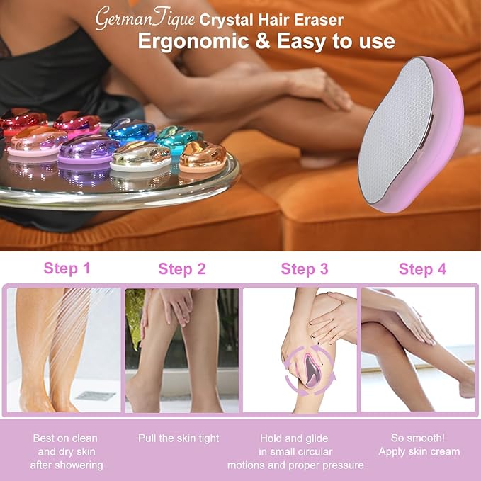 Crystal Hair Eraser,Natural Crystal Hair Remover,Reusable Painless Nano Glass Hair Removal Device Without Shaver,Gentle Crystal Epilator and Exfoliator for Soft Silky Skin(Light Pink)-Velvo Beauty