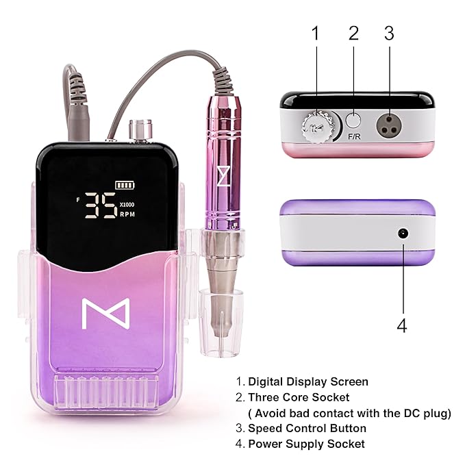 M Mase- Professional Nail Drill Machine - Coreless 2-in-1 Nail File - Electric, Cordless, 35000 RPM, HD Display - Electric Nail Drill for Professional & Home Use (Pink Gold)-Velvo Beauty
