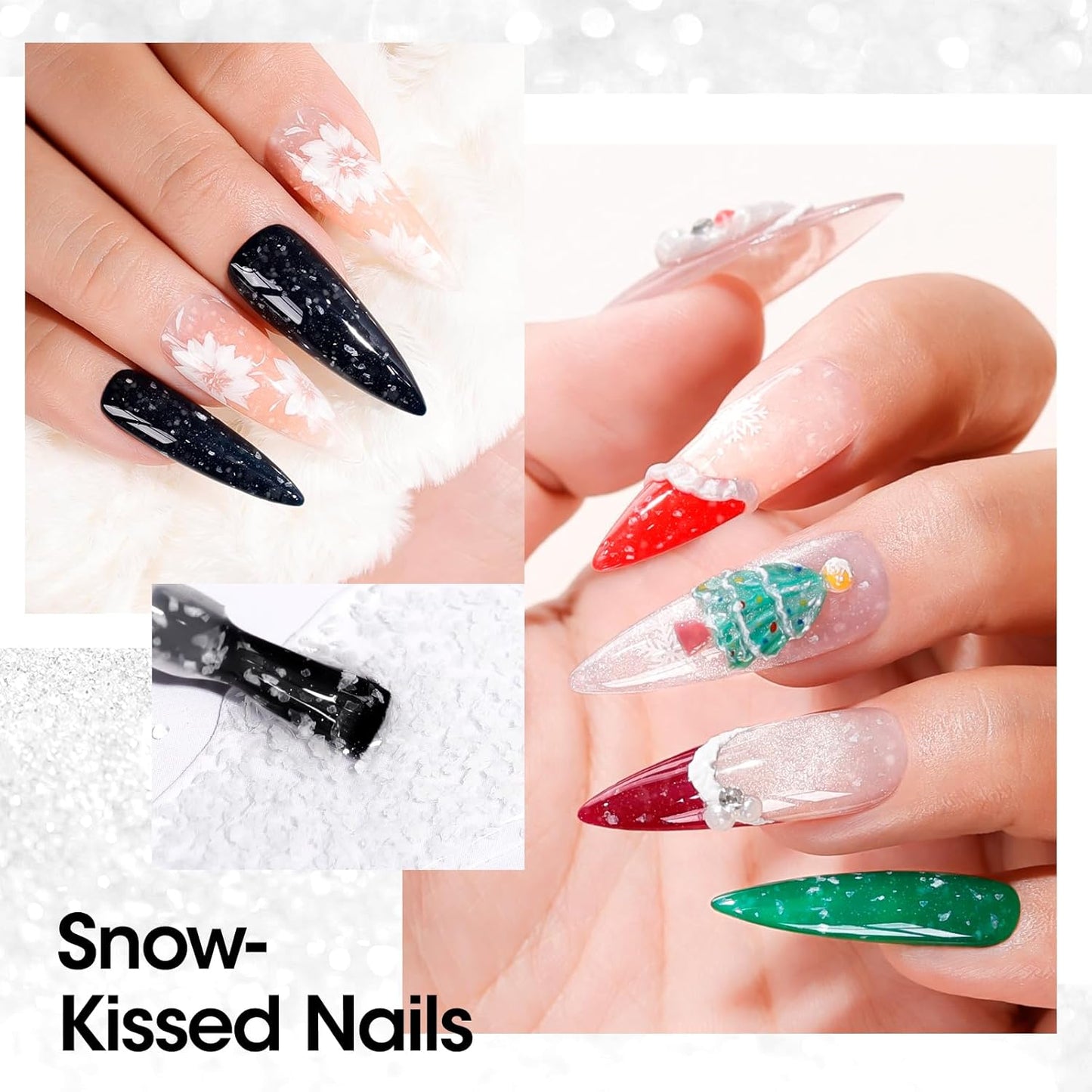 GELLEN Glitter Gel Top Coat, Snowflake Top Coat Nail Polish, Soak off Clear Glossy No Wipe Gel with Shimmer Finish, UV/LED Lamp Needed, Manicure Nail Art Gift for Halloween/Christmas/New Year-Velvo Beauty