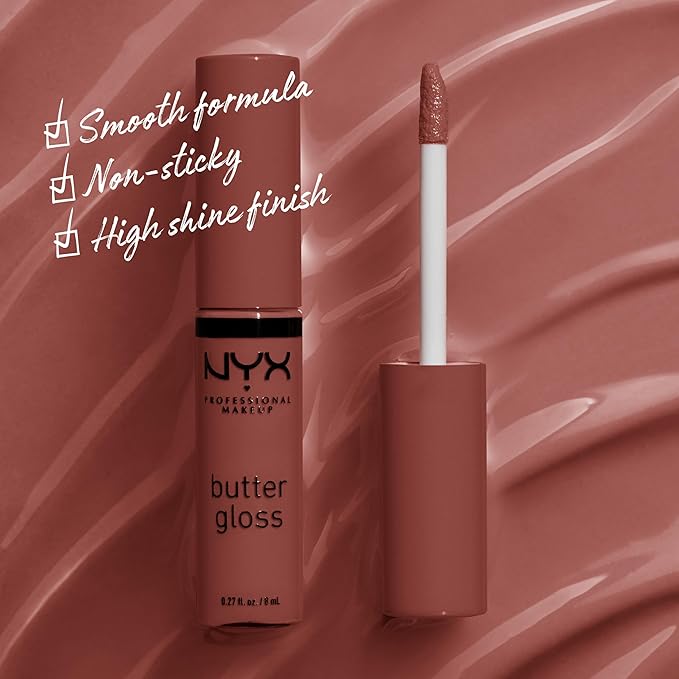 NYX PROFESSIONAL MAKEUP Butter Gloss, Non-Sticky Lip Gloss - Praline (Deep Nude)-Velvo Beauty