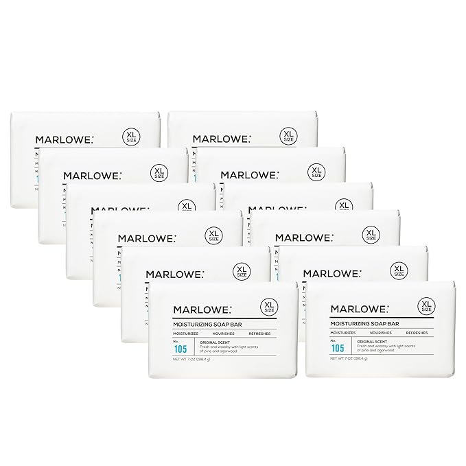 MARLOWE. No. 105 Bar Soap for Men 7 oz (12 Bars) Moisturizing Body Soap, Nourishing & Refreshing with Natural Extracts, Shea Butter, Olive Oil & Green Tea Extracts, Original Sage & Fir Scent-Velvo Beauty