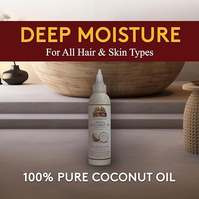 Okay 100% Pure Coconut Oil for Hair & Skin - Coconut Oil for Women & Men, Perfect for Body & Face, for Massage & Moisturizer, Natural - 6 Fl Oz Squeeze Bottle (Pack of 1)-Velvo Beauty