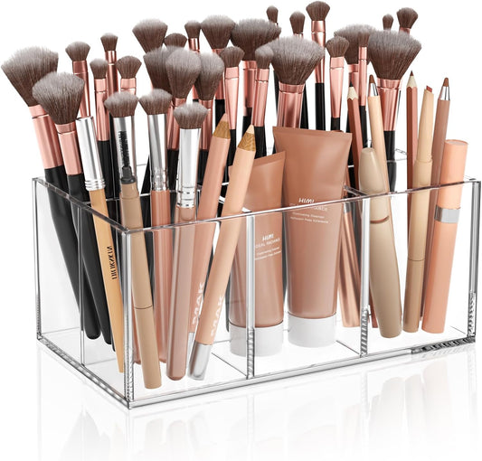 HIIMIEI Clear Makeup Brush Holder Organizer Acrylic 6-Slots Cosmetic Brushes Storage Organizer for Vanity Countertop-Velvo Beauty